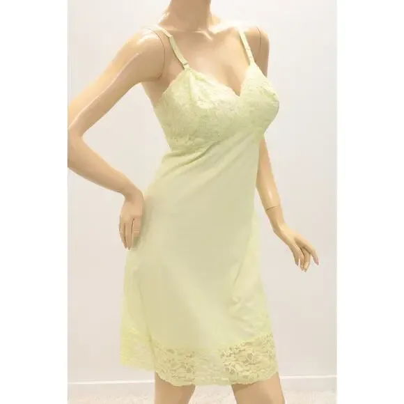 Vintage Gossard Artemis Full Slip size 34 Pretty Lace Trim Chartreuse Green nylo - Picture 2 of 11